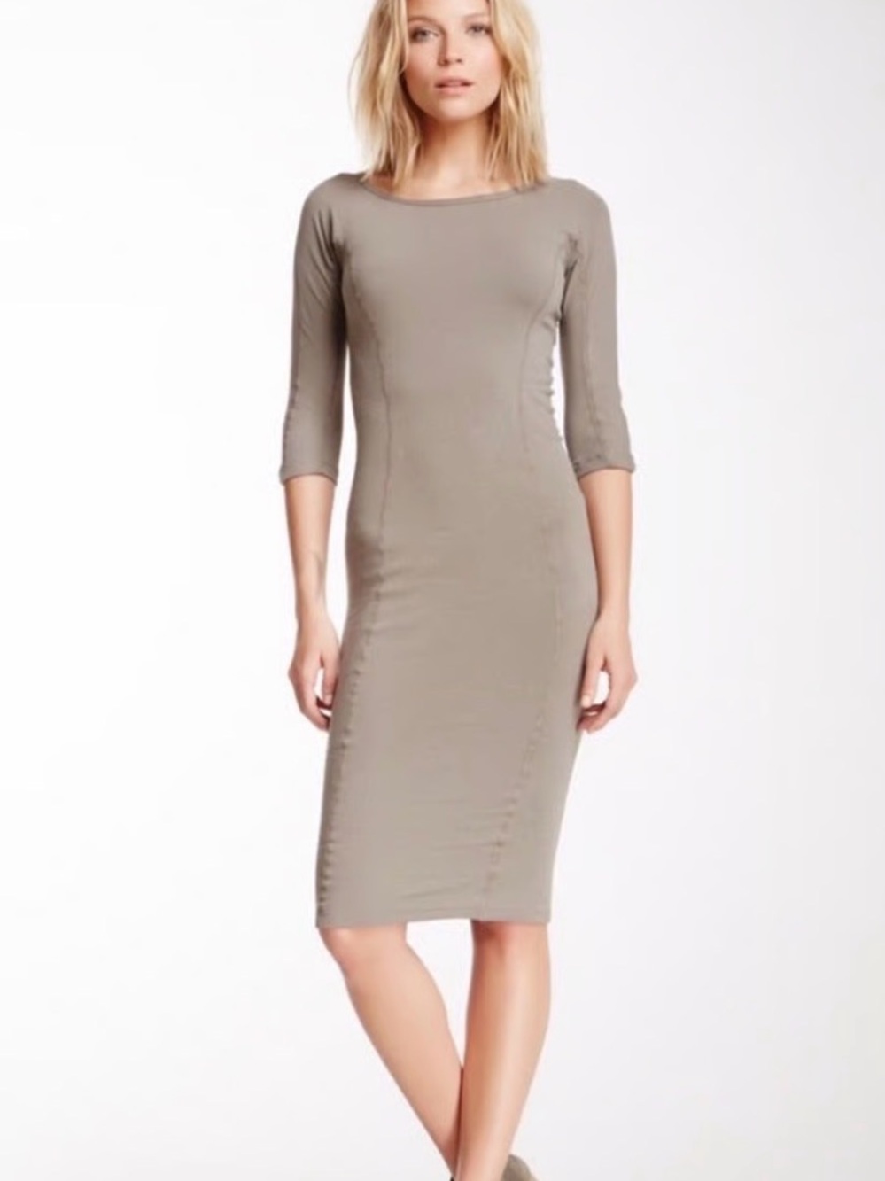 James Perse Side Panel Skinny Cotton Midi Dress
